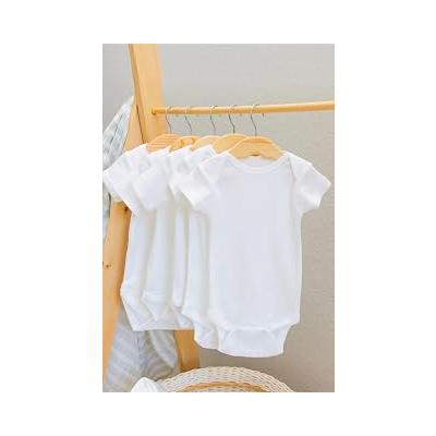 %100 Pamuklu Interlok Beyaz Kısa Kol 5'li Basic Bebek Badi Body Zıbın Set