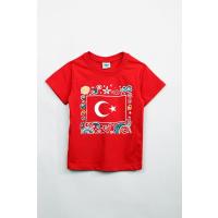 %100 Pamuklu Türk Bayraklı Kız Erkek Çocuk Tişört 23 Nisan 29 Ekim Bayramı