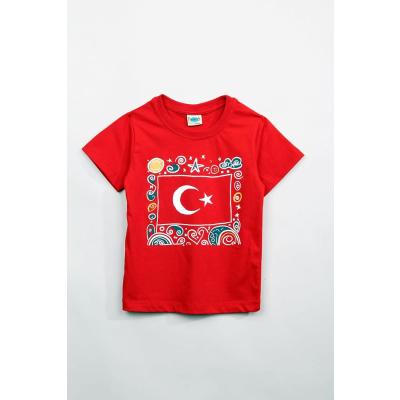 %100 Pamuklu Türk Bayraklı Kız Erkek Çocuk Tişört 23 Nisan 29 Ekim Bayramı