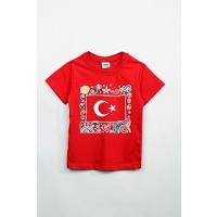 %100 Pamuklu Türk Bayraklı Kız Erkek Çocuk Tişört 23 Nisan 29 Ekim Bayramı
