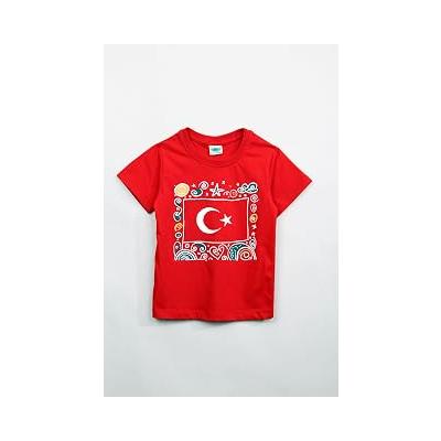 %100 Pamuklu Türk Bayraklı Kız Erkek Çocuk Tişört 23 Nisan 29 Ekim Bayramı