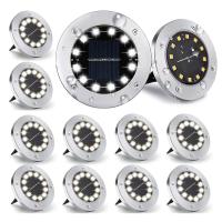 [12'li paket] Güneş enerjili zemin lambası, dış mekan 12 LED, güneş ışığı, 800 mAh disk lambası, yükseltme güneş paneli ile, bahçe lambası, güneş lambası, güneş enerjili spot lamba, havuz