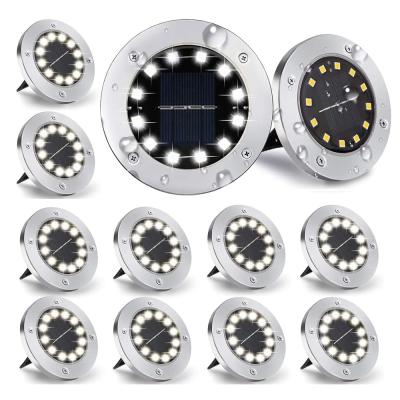 [12'li paket] Güneş enerjili zemin lambası, dış mekan 12 LED, güneş ışığı, 800 mAh disk lambası, yükseltme güneş paneli ile, bahçe lambası, güneş lambası, güneş enerjili spot lamba, havuz