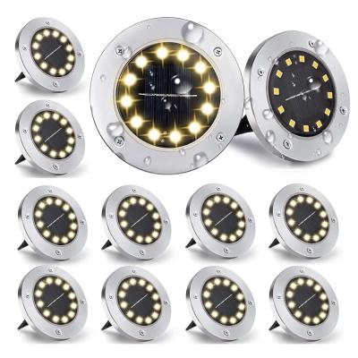 12 adetSolar zemin lambası, dış mekan, 8 LED solar lamba, 800 mAh disk ışık, güneş enerjisi paneli, bahçe lambası, solar lamba, çim, yürüme yolu, havuz, teras için dekorasyon (beyaz)