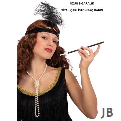 192039ler Gatsby Aksesuar Seti – Siyah Charleston Saç Bandı  Lık