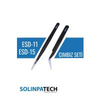 2'li Hassas Antistatik Cımbız Seti – Karbon Fiber Uçlu Esd-11 & Esd-15