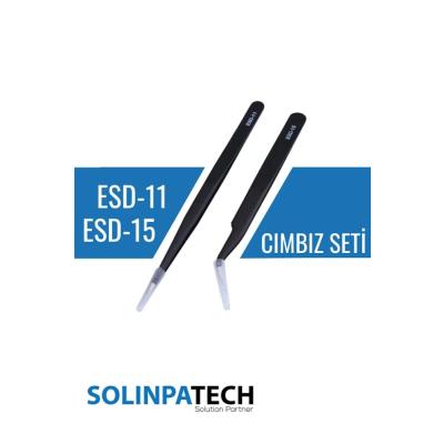 2'li Hassas Antistatik Cımbız Seti – Karbon Fiber Uçlu Esd-11 & Esd-15