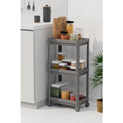 3 Katlı Tekerlekli Raf Ünitesi - Banyo & Mutfak Organizer - Çok Amaçlı Servis Sehpası - Dar Alanlar İçin Pratik Saklama Çözümü (GRİ)