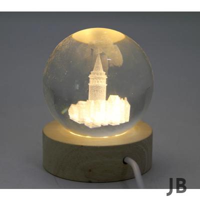 3d Kristal Cam Küre Ahşap Soketli İstanbul Temalı Led Lamba Aalk2575