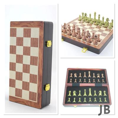 Ahşap Kutulu Metal Taşlı Hazneli Satranç Takımı Alk4226