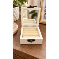 Ahşap Takı Kutusu Aynalı Dekoratif Mücevher ve Yüzük Saklama Kutusu 7x7x4 cm