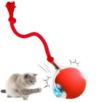Akıllı Kedi Oyuncağı – Otomatik Yuvarlanan İnteraktif Top, Hareketli Kuyruklu, USB Şarjlı, LED Işıklı, 3 Oyun Modu – Eğlenceli Evcil Hayvan Oyuncağı – Kırmızı