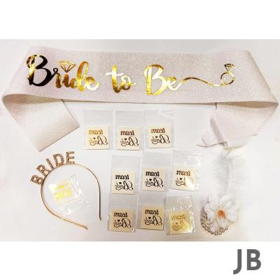 Altın Renk Bride Partisi Taç Kuşak Dövme Bileklik Seti Full 13 Parça