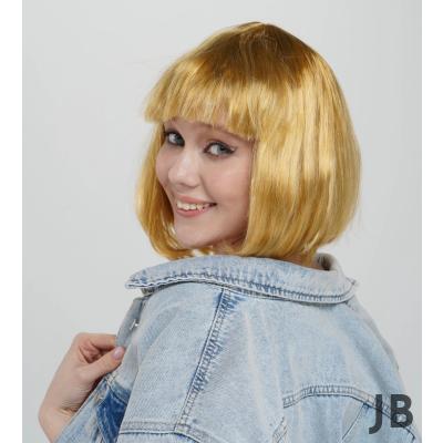Altın Renk Düz Kesim Küt Parti Peruğu Kısa Takma Saç