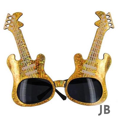 Altın Renk Rockn Roll Gitar Şekilli Parti Gözlüğü 15x15 Cm