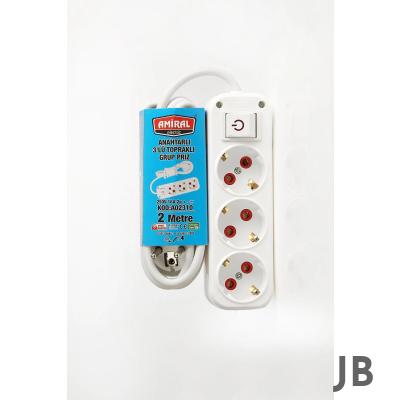 Amiral 3' Lü Topraklı Anahtarlı 2 Metre Kablolu Grup Priz