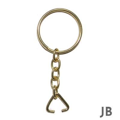 Anahtarlık Halkası, Halka + Zincir + Üçgen, 24mm, Altın, Sarı, 1 Adet