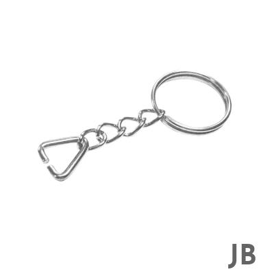 Anahtarlık Halkası, Halka + Zincir + Üçgen, 24mm, Gümüş, Nikel, 1 Adet