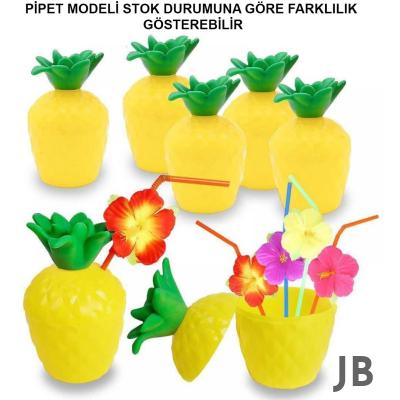 Ananas Hawaii Luau Aloha Pipetli İçecek Kabı Bardak 10x13 Cm 1 Adet