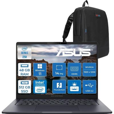 Asus Expertbook B5 B5405CCA Intel® Core™ Ultra 5 225H 48GB Ddr5 512GB SSD 14.0-Inch, Wuxga (1920 x 1200) 300NITS WIN11HOME Taşınabilir Bilgisayar U516512B0DH17+ZETTAÇANTA