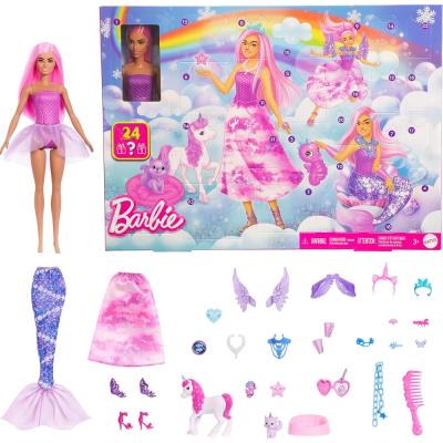 Barbie - Bebekli Noel takvimi ve tek boynuzlu at ve hayvanlarla birlikte 24 sürpriz aksesuar, moda bebek bir deniz kızı, peri ve daha fazlasına dönüştürülebilir. JFL66