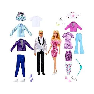 Barbie Giysiler, aksesuarlar, elbiseler, tişörtler, pantolonlar, mayolar ve daha fazlasıyla Barbie ve Ken kıyafet seti, HKB10