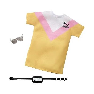 Barbie Puma Markalı Bebek Giysileri ve Aksesuarlarından oluşan Moda Paketi, Koleksiyon Seti Çizgili Tişört Elbise, Bel Çantası ve Güneş Gözlüğü İçerir