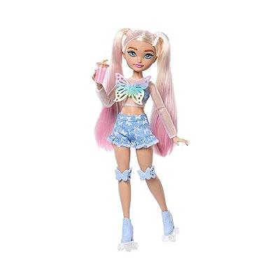 Barbie Rüya Arkadaşlar bebek ve aksesuarları, eklemleri bükülebilen, sarı saçlı, Patenci Barbie 'Malibu' bebek, makyaj temalı 9 parça, JFX96