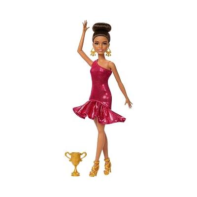 Barbie® Salon Dansçısı ve Aksesuarlar | Kırmızı Fırfırlı Elbise ve Dans Kupası Aksesuarlı Kahverengi Moda Bebek, 3 Yaş ve Üzeri, JFR09