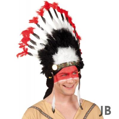 Beyaz Tüylü Siyah Kırmızı Büyük Hintli Kızılderili Başlığı