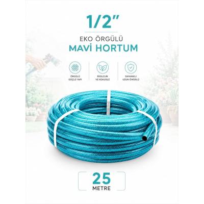 Beylini 1/2" 25 Metre Örgülü Bahçe Hortumu Balkon Bahçe Sulama Temizlik Araç Yıkama Su Hortumu Dolanmaz Kırılmaz Yeşil (Mavi, 1/2" 25 MT)