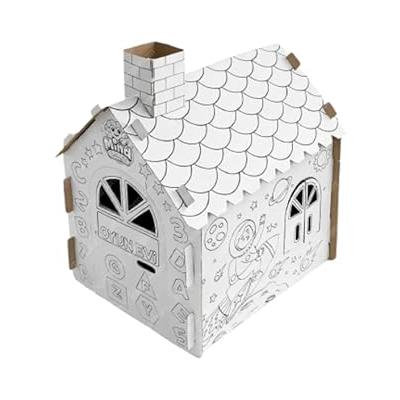 Boyanabilir Karton Oyun Evi Çocuklar İçin DIY Oyun Evi | Yaratıcı Aktivite Oyuncağı, Kolay Kurulum, Çevre Dostu Karton Ev, Boyama ve El Becerisi Geliştirici, İç ve Dış Mekan Uyumlu