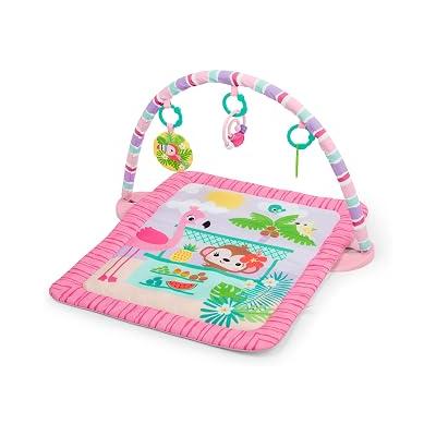 Bright Starts Pink Palms Tiki Oyuncak Çubuklu Bebek Jimnastik Aktivitesi Ve Yüz Üstü Geçirilen Zaman Matı, Oyuncak Çubuğu Ve 3 Oyuncak, Yenidoğan İle 3 Yaş Arası Bebekler İçin