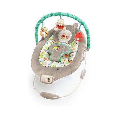 Bright Starts Winnie the Pooh Dots & Hunny Pots Sallanan Bebek Titreşimli Bebek Koltuğu, Müzik ve 3 Farklı Oyun Arkadaşlı, 58x48x58 cm