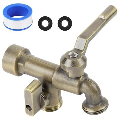 Bronz 2'si 1 Arada Çift Dış Mekan Musluk, Pirinç Malzeme, Duvara Montaj, 3/4 "NPT Dişi Giriş ve Çıkış, Donmaya Dayanıklı, Bahçe, Endüstri ve Ev Kullanımı için