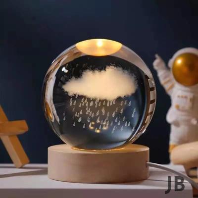 Bulut Ve Yağmur Tasarımlı Işıklı Cam Küre
