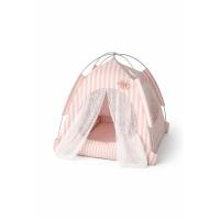 Busstier Katlanabilir Yazlık Kedi Evi File Panelli Taşınabilir Minderli Evcil Hayvan Çadırı 35x35x35 cm İç Minderli Nefes Alabilir Taşınabilir Kedi Köpek Evi Konforlu Uyku Alanı (Pembe)