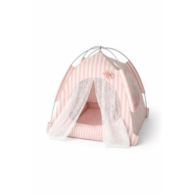 Busstier Katlanabilir Yazlık Kedi Evi File Panelli Taşınabilir Minderli Evcil Hayvan Çadırı 35x35x35 cm İç Minderli Nefes Alabilir Taşınabilir Kedi Köpek Evi Konforlu Uyku Alanı (Pembe)