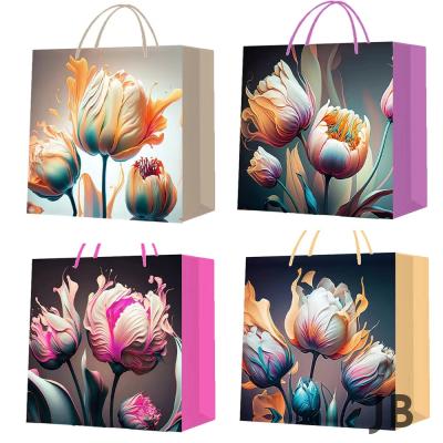 Büyük Boy Lale Desenli Karton Hediye Çantası