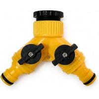 Çift Çıkışlı Vanalı Musluk Adaptörü, 1/2 ve 3/4 Uyumlu, Sarı, DMX4279