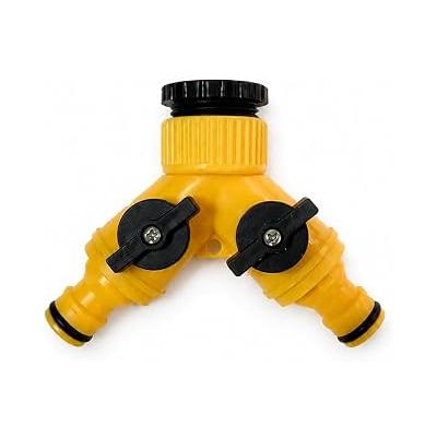 Çift Çıkışlı Vanalı Musluk Adaptörü, 1/2 ve 3/4 Uyumlu, Sarı, DMX4279