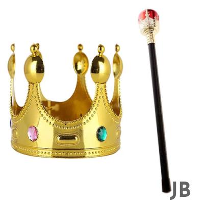 Çocuk Boy Altın Renk Kral Tacı Ve Kırmızı Topuzlu Kral Asası