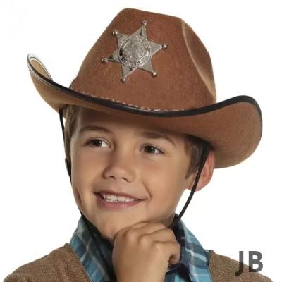 Çocuk Kovboy Şapkası - Vahşi Batı Kovboy Şerif Şapkası Kahve Renk