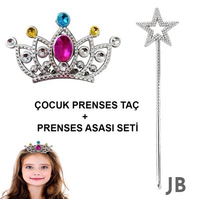 Çocuklar İçin Taraklı Prenses Tacı Ve Prenses Yıldız Asa Seti Gümüş