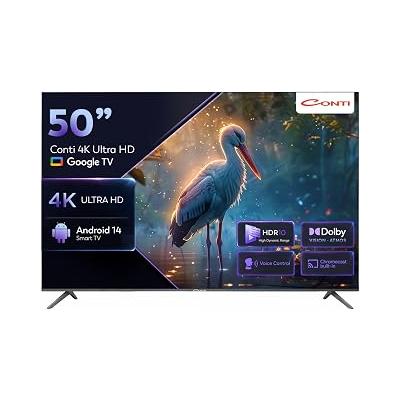 Conti CT50GT300U 50 İnç (127 cm) 4K Ultra HD Google TV, HDR10, Dolby Vision ve Atmos, Dahili Uydu Alıcılı, Çerçevesiz, Chromecast, Sesli Kontrol, Wi-Fi, Bluetooth, 3 HDMI, Android 14 Smart TV