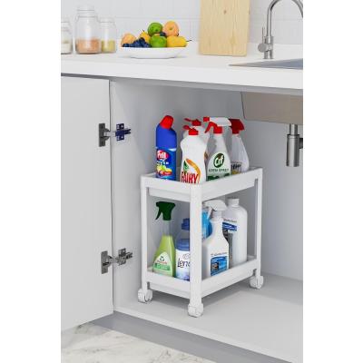 Coverest 2 Katlı Tekerlekli Düzenleyici Raf Mutfak Tezgah & Evye Altı Dolap İçi Organizer, Banyo Deterjanlık ve Şampuanlık, Çok Amaçlı Taşınabilir Sebzelik, Modern Dekoratif Mutfak Raf Ünitesi (BEYAZ)