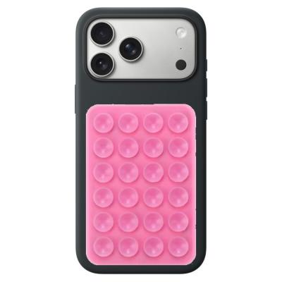 Coverzone Dikdörtgen Vantuzlu Yapışkan Telefon Tutucu Taşınabilir Silikon Yumuşak Telefon Standı Geniş Kullanım Alanı Pembe