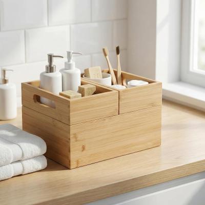Deconox 3'lü Modüler Bambu Organizer Set - Üst Üste Geçebilen Çok Amaçlı Çekmece İçi ve Masaüstü Düzenleyici Kutu - Banyo, Mutfak ve Ofis İçin Ahşap Saklama Seti
