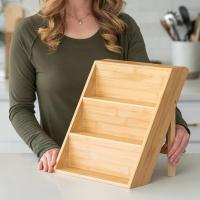 Deconox Bambu 3 Katlı Katlanabilir Baharat Standı | Çekmece İçi Kullanıma Uygun Baharatlar İçin Organizer (Kavonozlar ve Aksesuarlar Dahil Değildir)