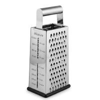 Deconox Paslanmaz Çelik Rende, Metal Kulplu 4 Yüzeyli Mutfak Rendesi, Ölçü Göstergeli ve Silikon Kaydırmaz Tabanlı Sebze Peynir Rendesi, 26,6 x 11 x 7,2 cm